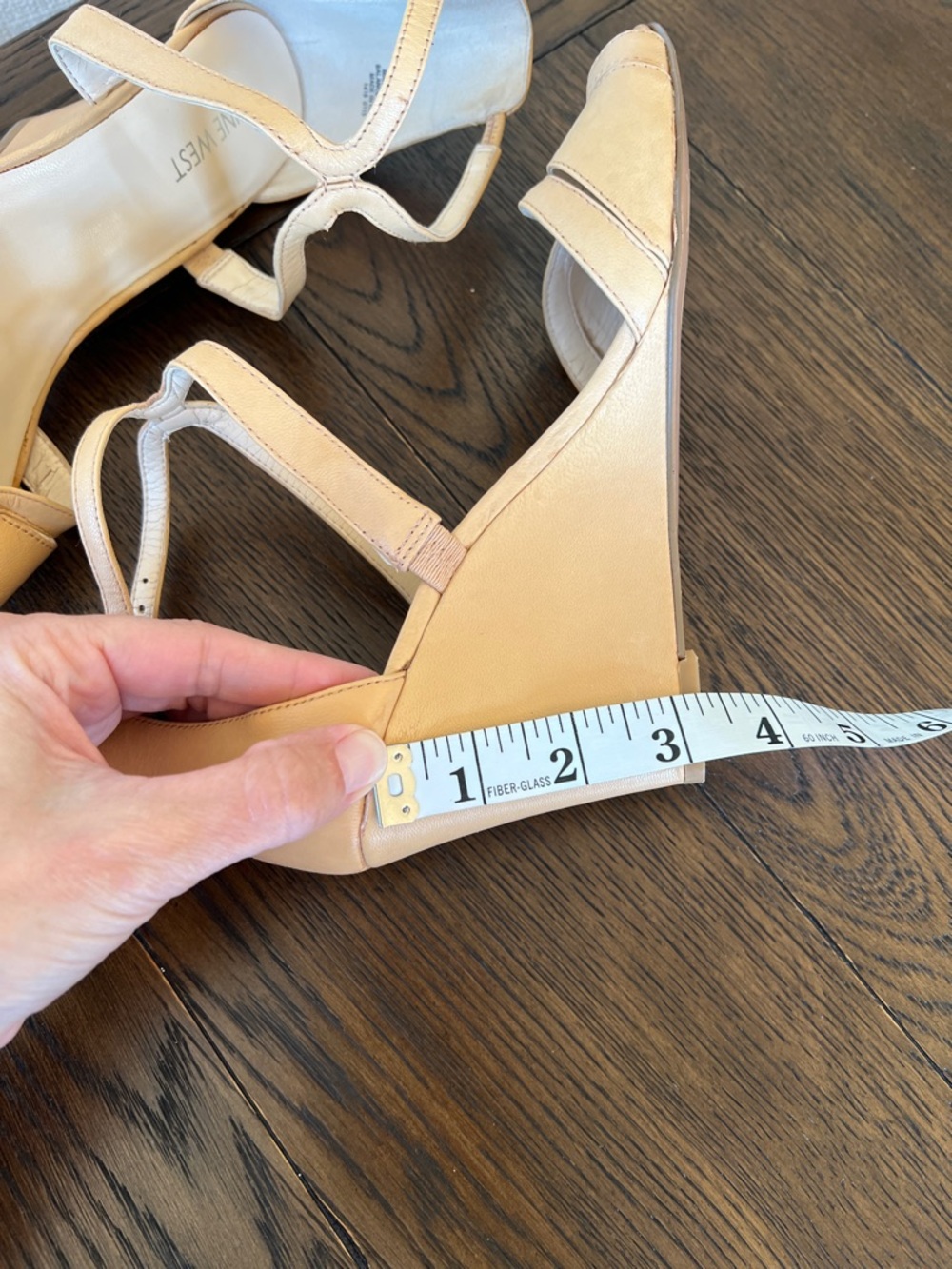 Nine West Tan Leather Wedge Sandals - Strappy Ankle Buckle - Size 8.5 - Picture 5 of 6